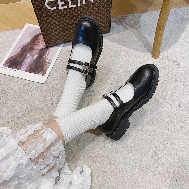 

Double Buckle Mary Jane Flats, Black