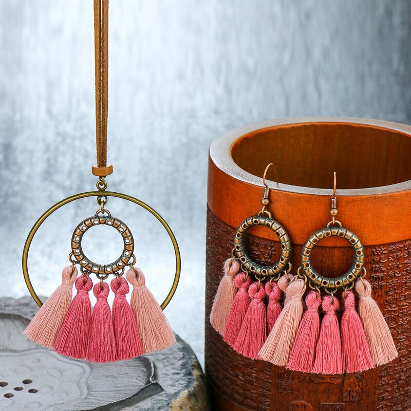 

Tassel Charm Necklace & Earrings, Multicolor