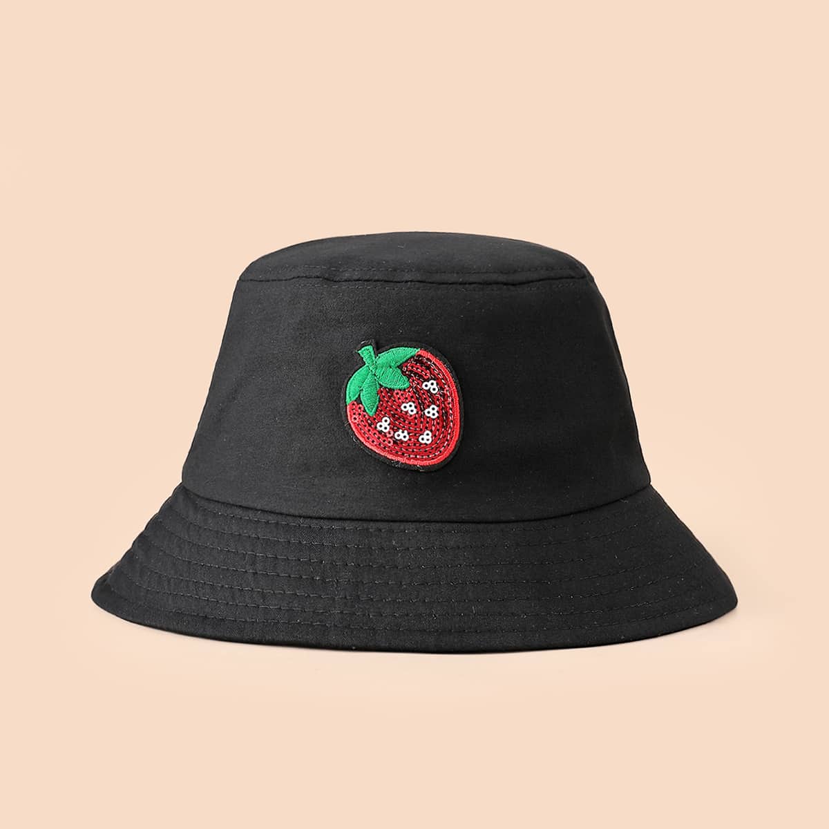 

Sequin Strawberry Bucket Hat, Black