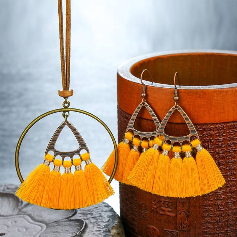 

Tassel Charm Necklace & Earrings, Yellow