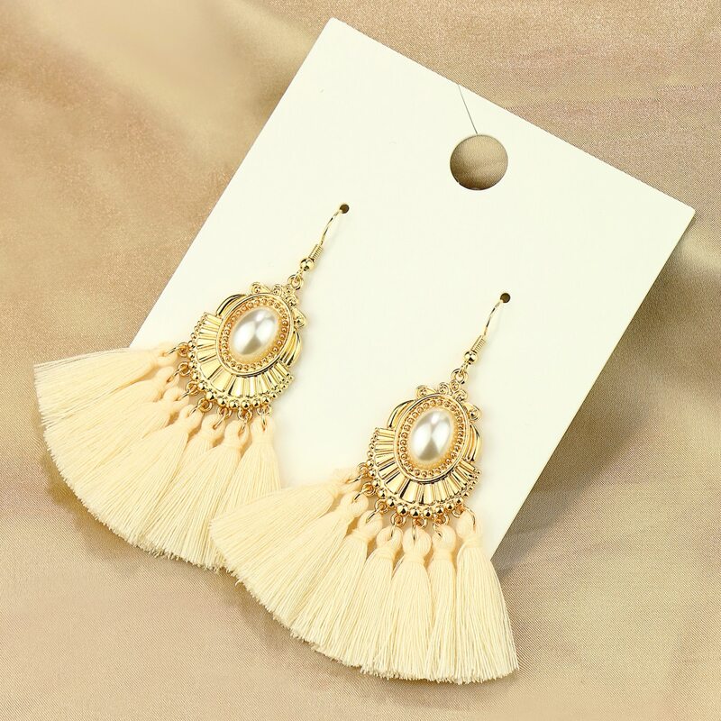 

Faux Pearl Decor Tassel Drop Earrings, White