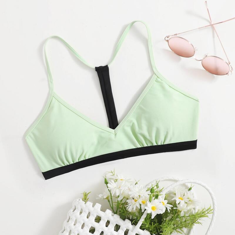 

Contrast Binding Bikini Top, Green