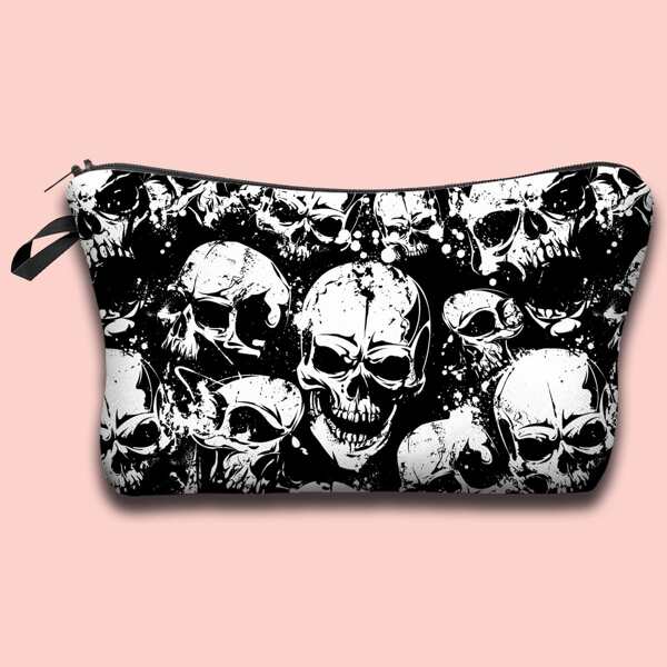 

Skull Print Makeup Bag, Black and white