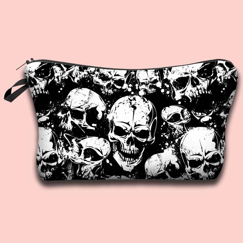 

Skull Print Makeup Bag, Black and white