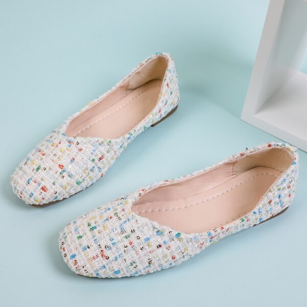 

Square Toe Ballet Flats, Beige