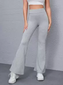 SHEIN EZwear 傘狀腿素色褲子 - 淺灰色 - 查看 1