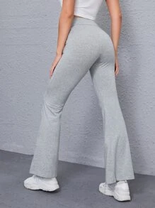 SHEIN EZwear 傘狀腿素色褲子 - 淺灰色 - 查看 2