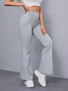 SHEIN EZwear 傘狀腿素色褲子 - 淺灰色 - 查看 3