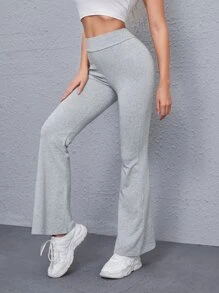 SHEIN EZwear 傘狀腿素色褲子 - 淺灰色 - 查看 5