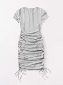 SHEIN EZwear Drawstring Side Rib-knit Bodycon Dress - Light Grey - View 2