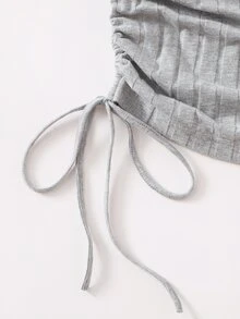 SHEIN EZwear Drawstring Side Rib-knit Bodycon Dress - Light Grey - View 4