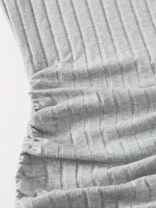 SHEIN EZwear Drawstring Side Rib-knit Bodycon Dress - Light Grey - View 5