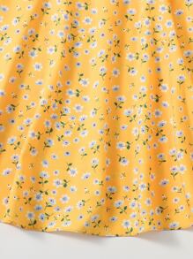 Soleia Puff Sleeve Ruched Front Ditsy Floral Dress - Yellow - View 5