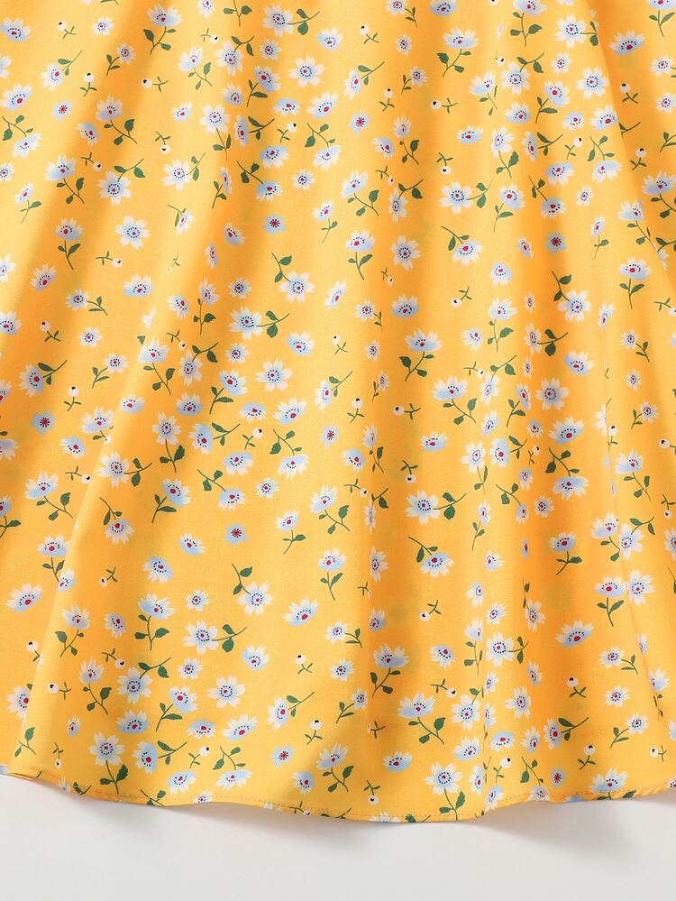 Soleia Puff Sleeve Ruched Front Ditsy Floral Dress - Yellow - View 5