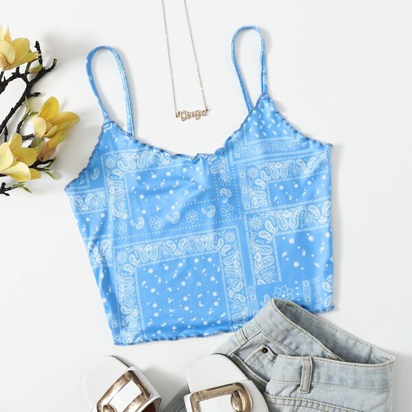 

Paisley Scarf Print Crop Cami Top, Baby blue