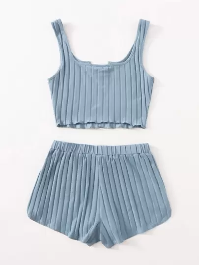 SHEIN EZwear Bộ thời trang Thắt nút màu trơn Giải trí