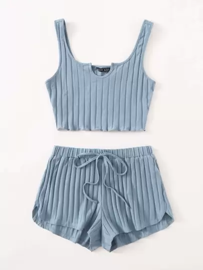 SHEIN EZwear Bộ thời trang Thắt nút màu trơn Giải trí