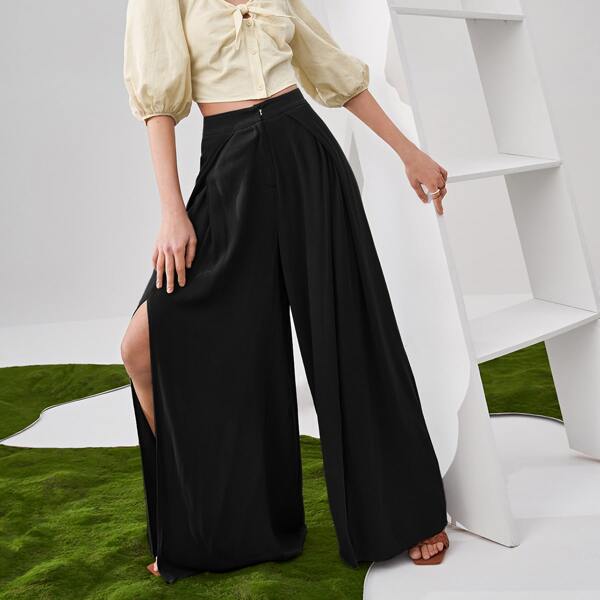 

Split High Wide Leg Pants, Black