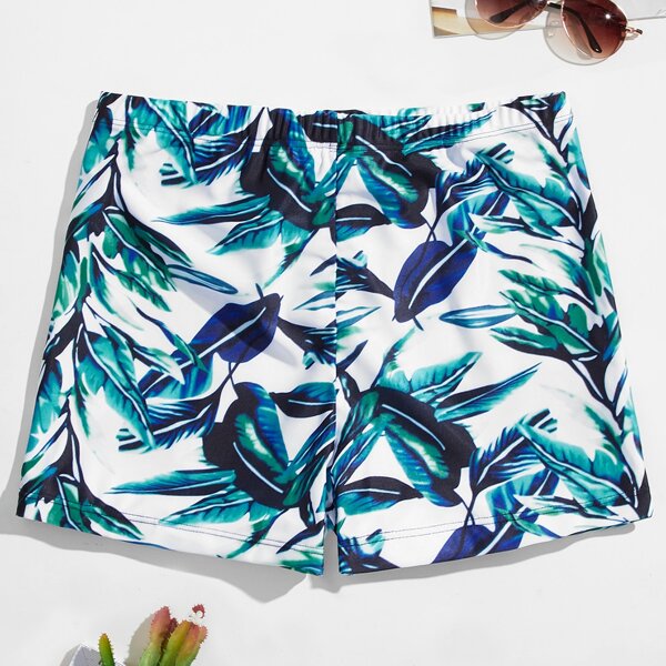 

Men Allover Leaf Print Swim Shorts, Multicolor