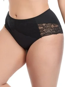 Plus Floral Lace Panty - Black - View 3