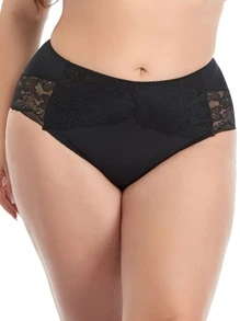 Plus Floral Lace Panty - Black - View 5