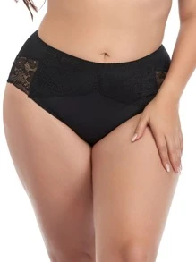 Plus Floral Lace Panty - Black - View 6
