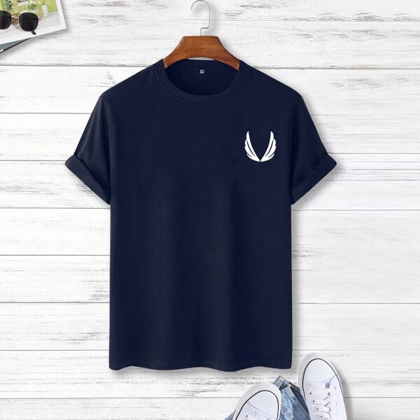 

Men Graphic Print Short Sleeve Tee, Navy blue
