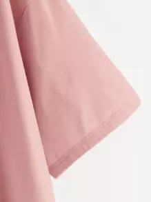 Mulvari 落肩側開衩弧形下擺標語圖案上衣 - 藕粉色 - 查看 3