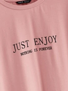 Mulvari 落肩側開衩弧形下擺標語圖案上衣 - 藕粉色 - 查看 4