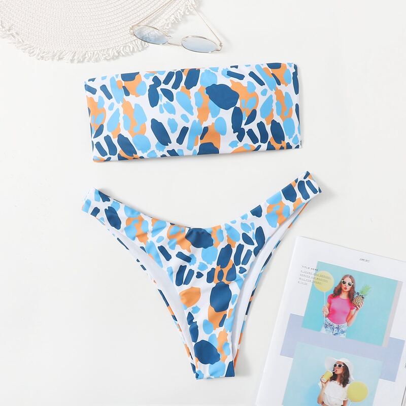 

Allover Print High Leg Bikini Swimsuit, Multicolor