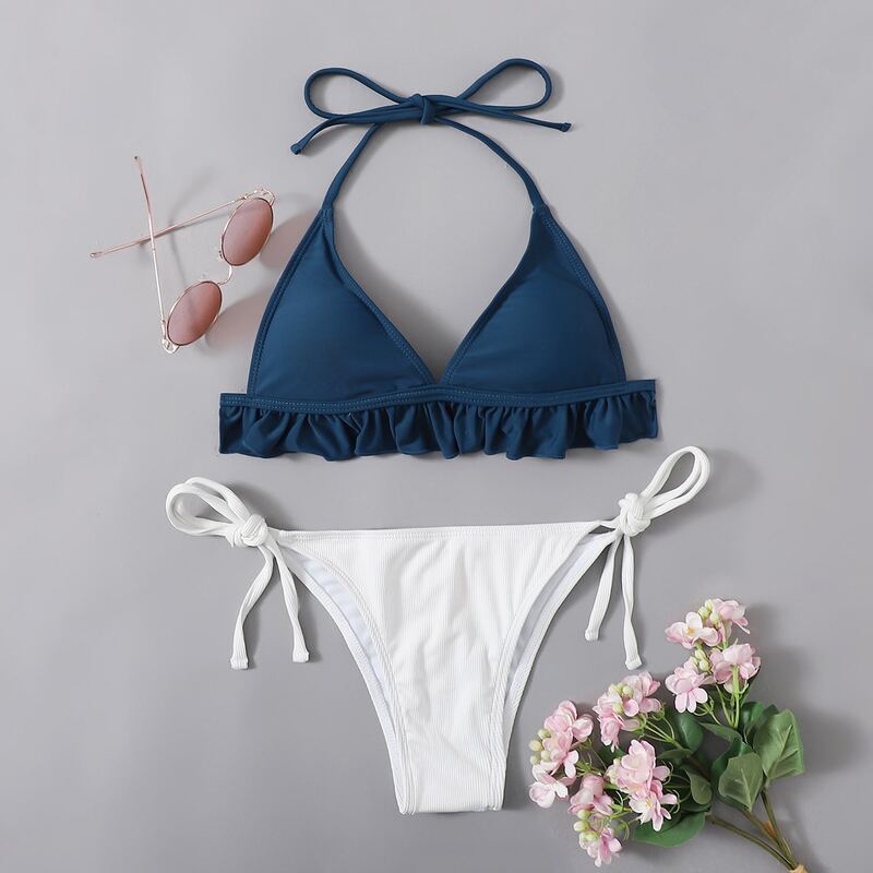 

Two Tone Ruffle Trim Bikini Swimsuit, Multicolor