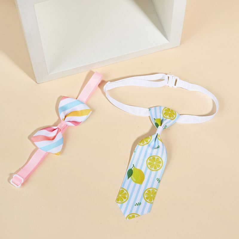 

2pcs Lemon Print Pet Bow & Tie Set, Multicolor