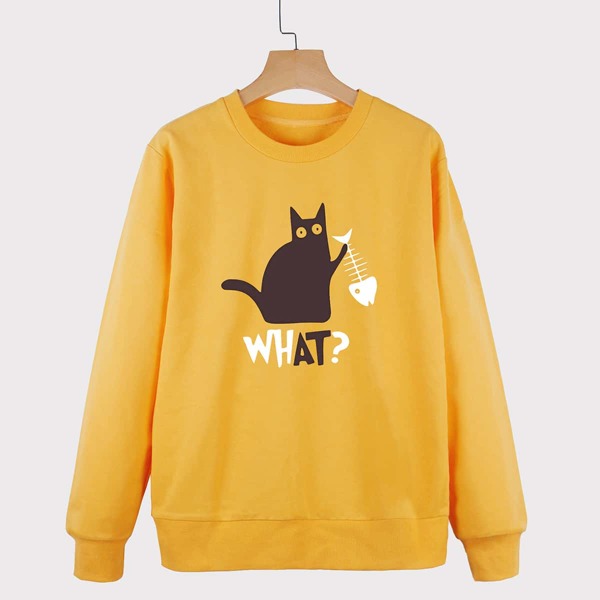 

Cartoon & Letter Graphic Sweatshirt, Yellow