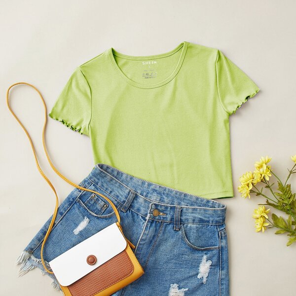 

Lettuce Trim Crop Solid Tee, Lime green