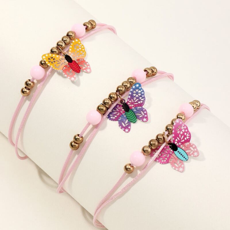 

3pcs Butterfly Beaded Bracelet, Pink