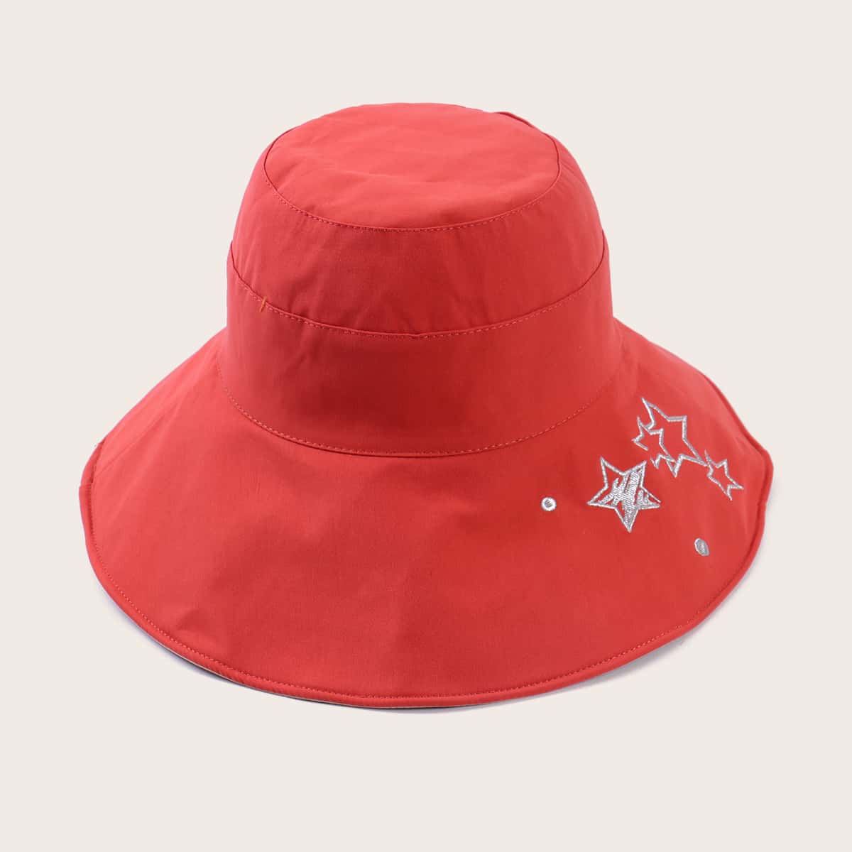 

Star Embroidery Bucket Hat, Red