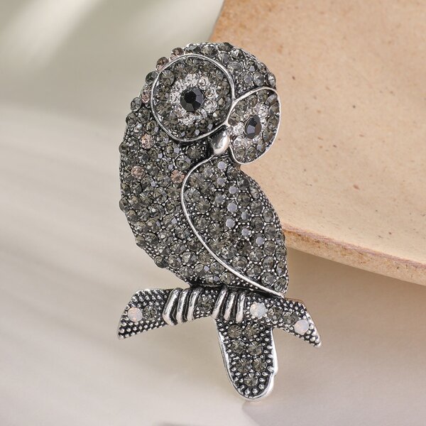 

Rhinestone Owl Design Brooch, Grey