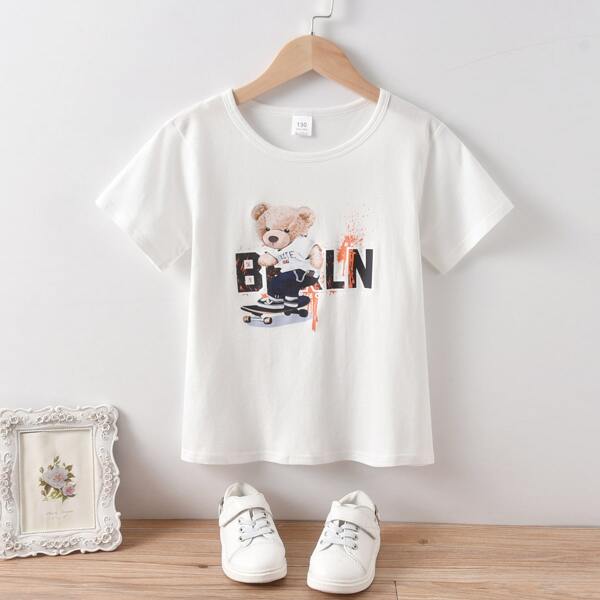 

Boys Letter & Cartoon Graphic Tee, White