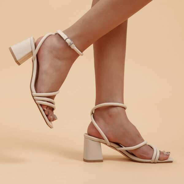 

Strappy Chunky Heeled Sandals, Beige