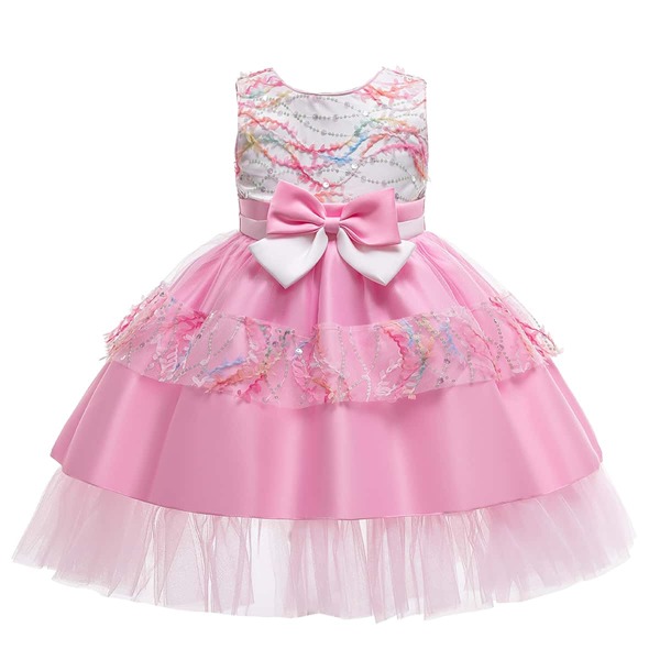 

Girls Contrast Sequin Bow Front Mesh Panel Gown Dress, Multicolor