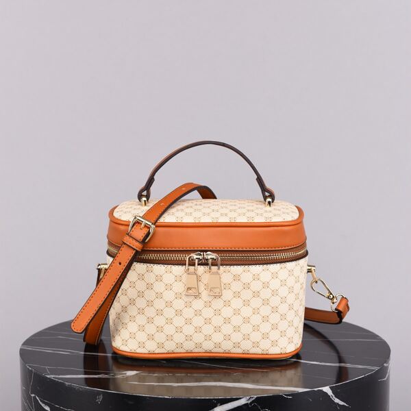 

Geometric Print Zip Around Box Bag, Beige
