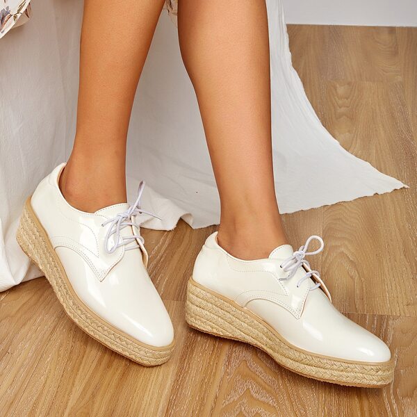 

Lace-up Front Wedge Oxfords, Beige