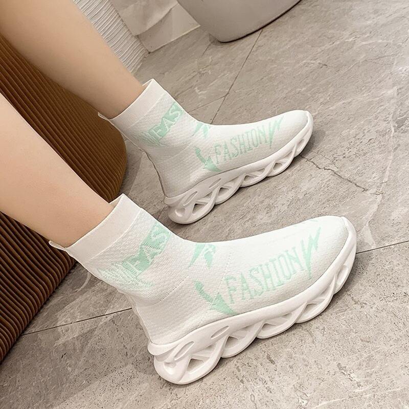 

Letter Pattern Sock Sneakers, White