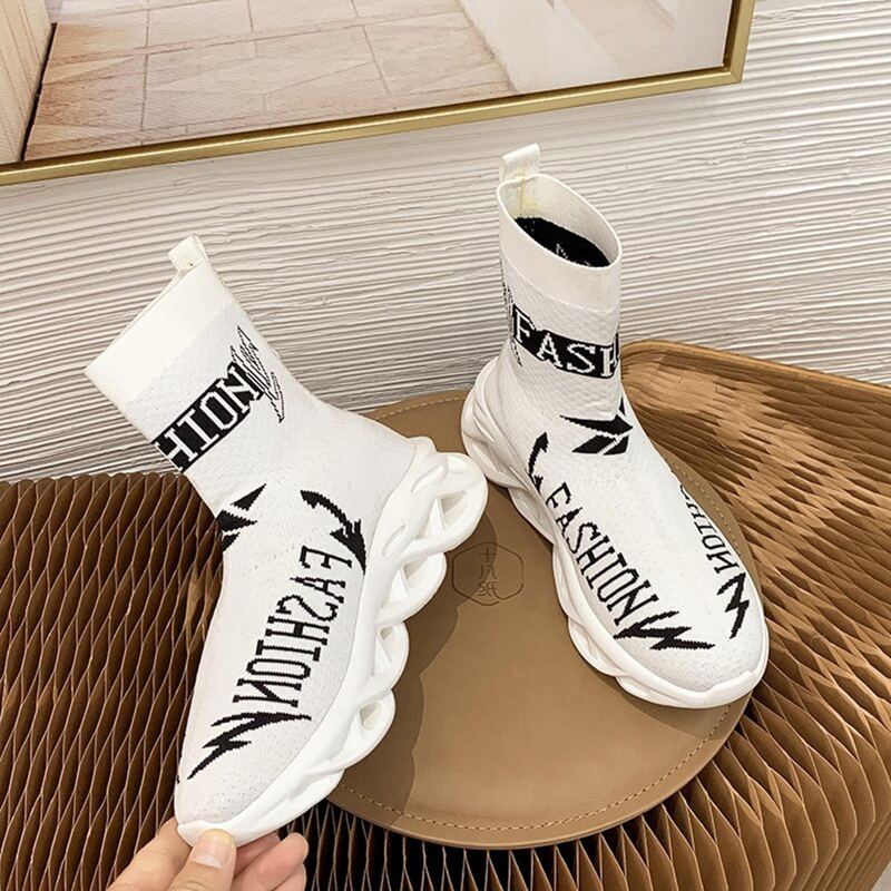 

Letter Pattern Sock Sneakers, White