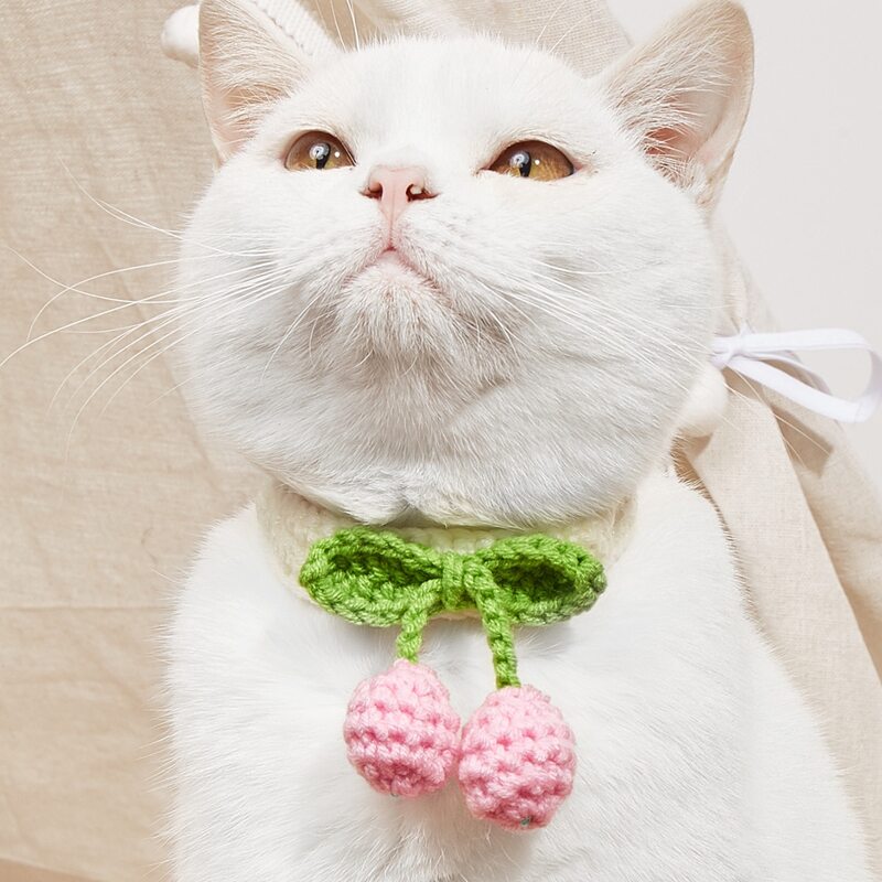 

Cherry Knitted Pet Necklace, Pink