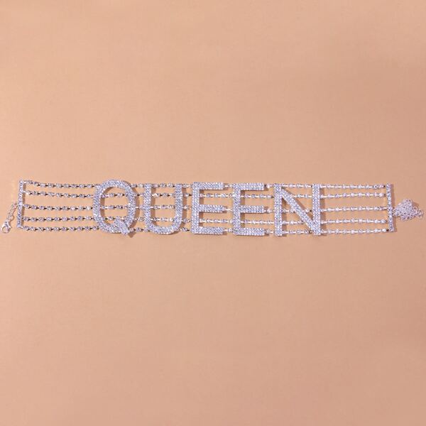 

Rhinestone Letter Decor Necklace, Silver