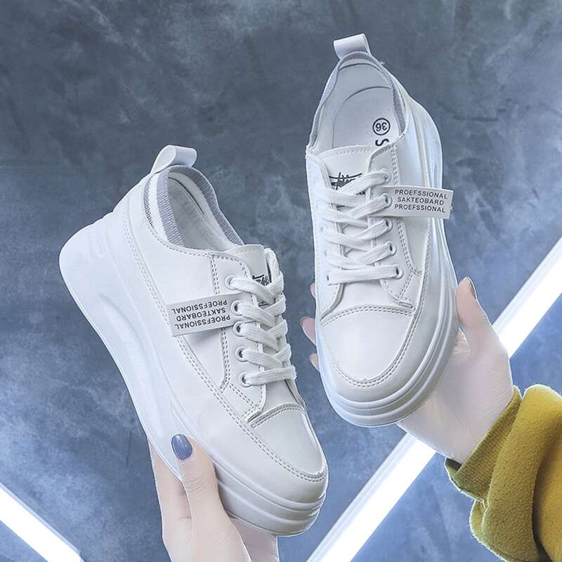 

Lace-up Flatform Sneakers, White