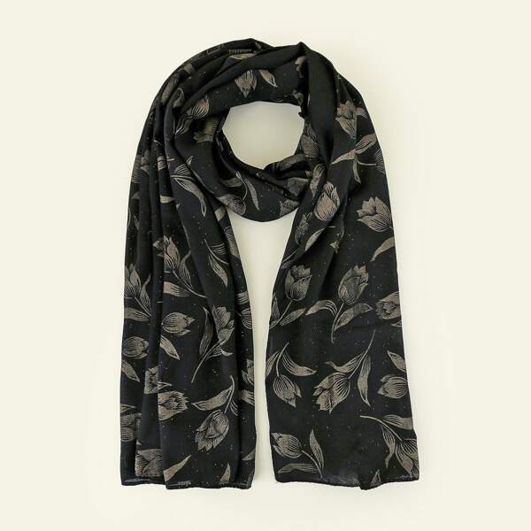 

Floral Print Scarf, Black