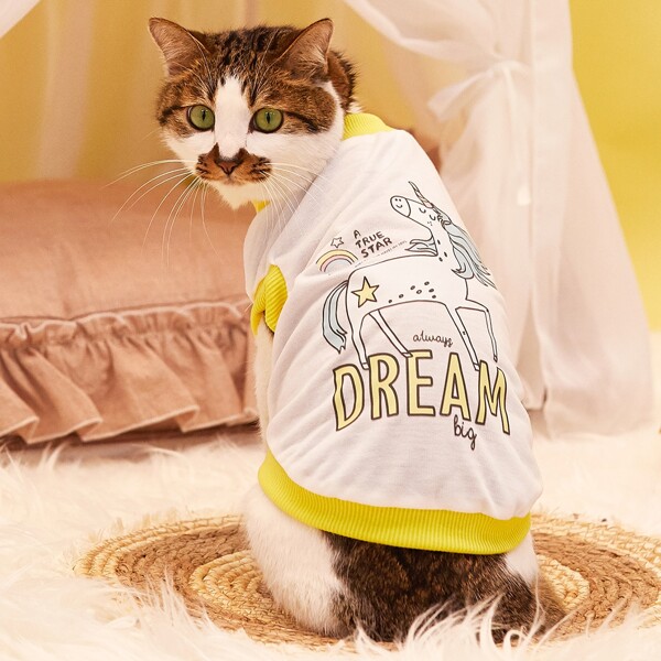 

Cartoon Unicorn Print Pet Tank, White