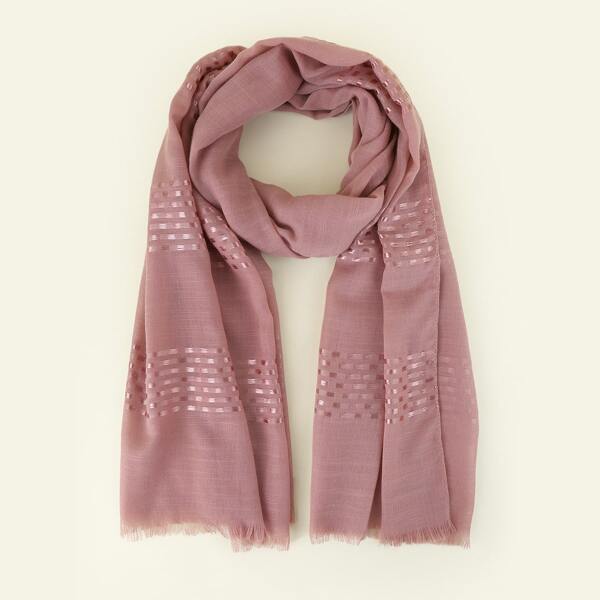 

Striped Raw Hem Scarf, Pink